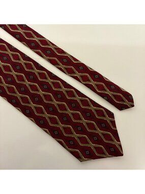 Zylos George Machado Silk Mens Tie Red Diamond Pattern Business Office Work Gift